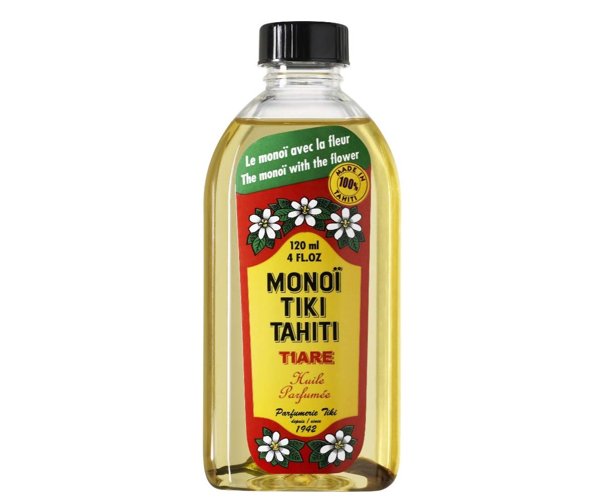 Monoi Tiare Tahiti: bouteille d'huile de coco parfumée au tiare pour peau et cheveux
