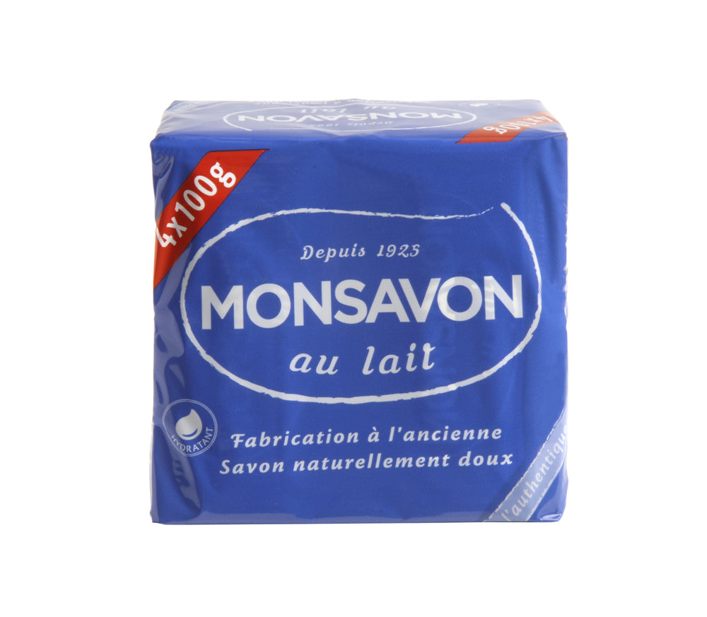 Monsavon Savon Authentique 4x100g, douceur lactée et lavande pour peau douce.