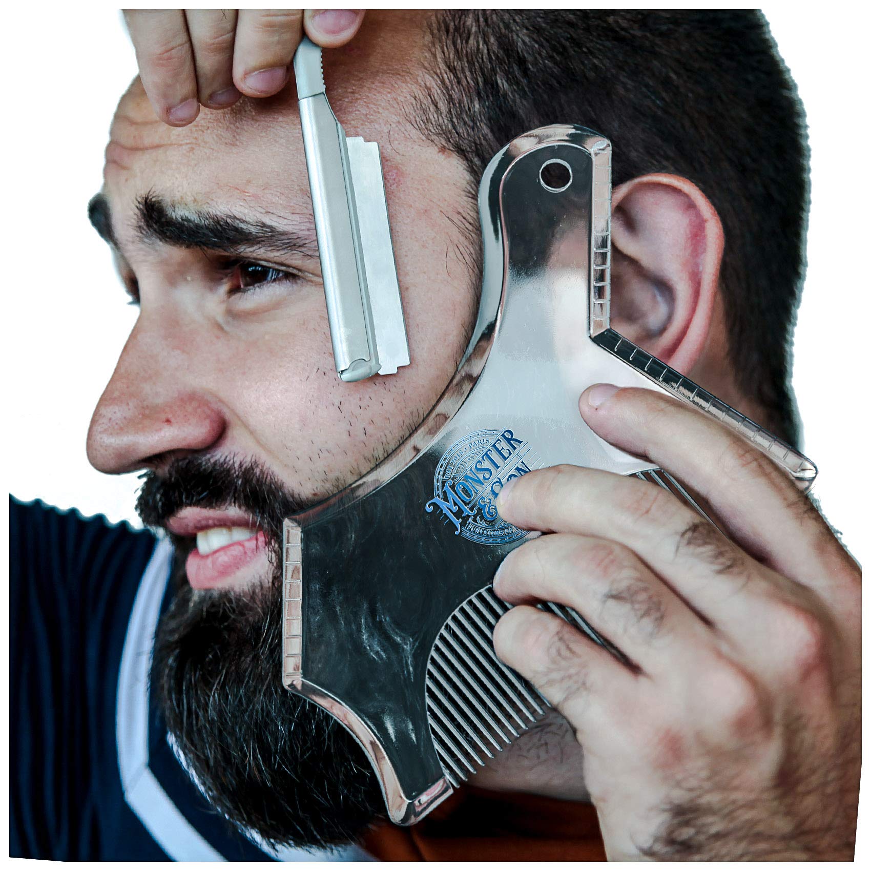 Monster&Son outil modelage barbe design classique grand transparent, facilité de prise en main.
