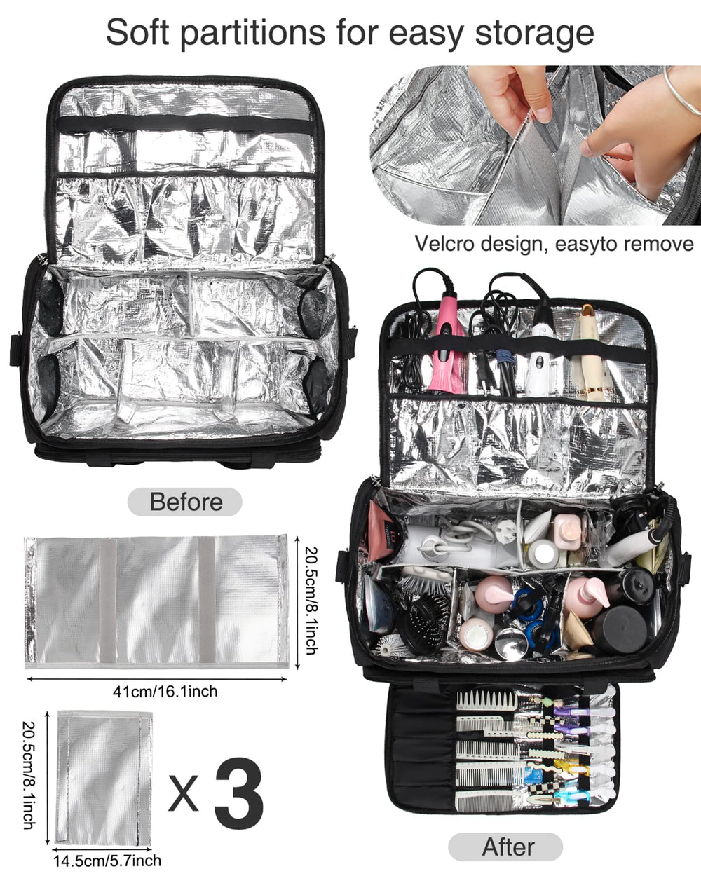 SAC MONSTINA coiffure – compatibilité chariot: se fixe facilement à un chariot.