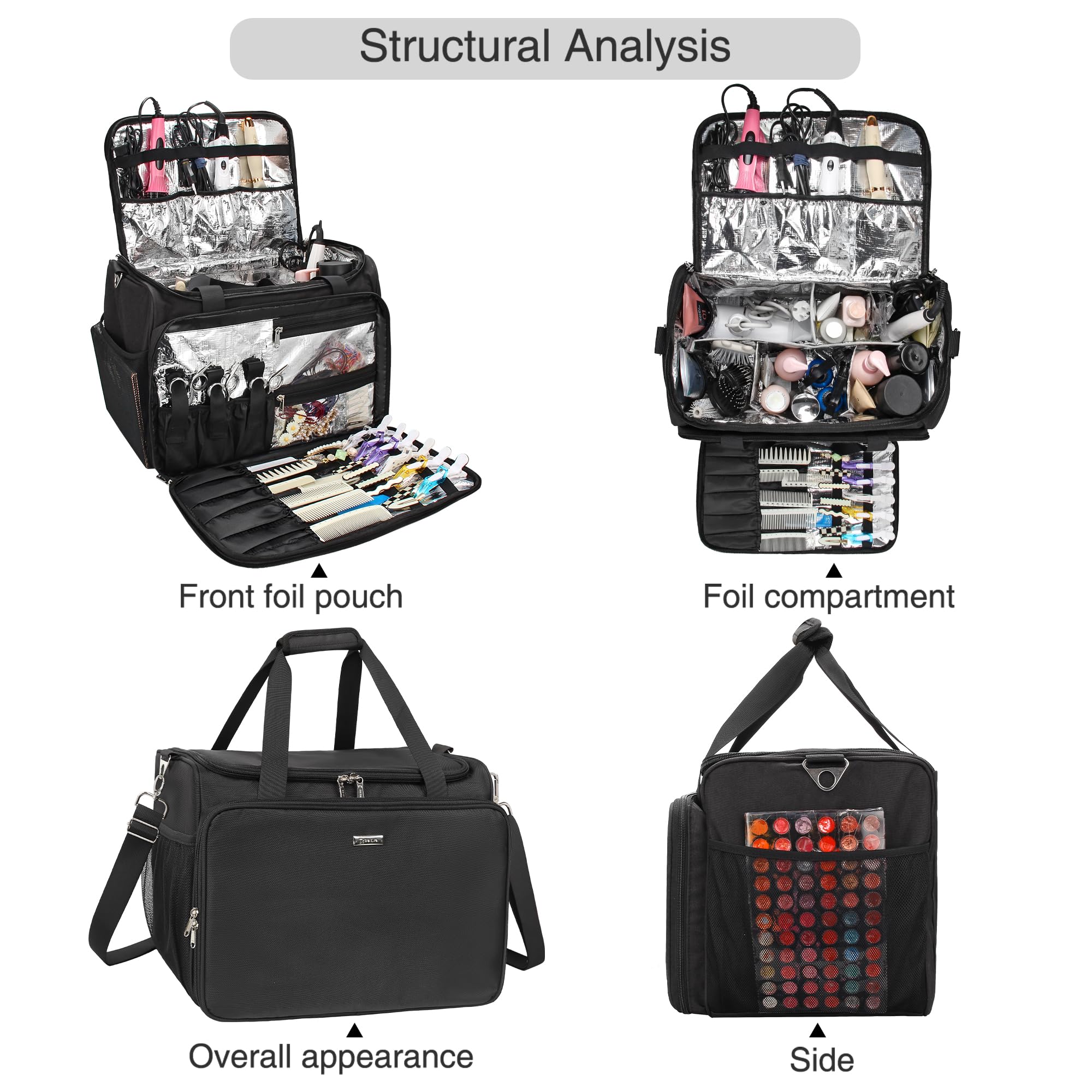 SAC MONSTINA Coiffure – poches 18: rangement optimal pour outils et accessoires.
