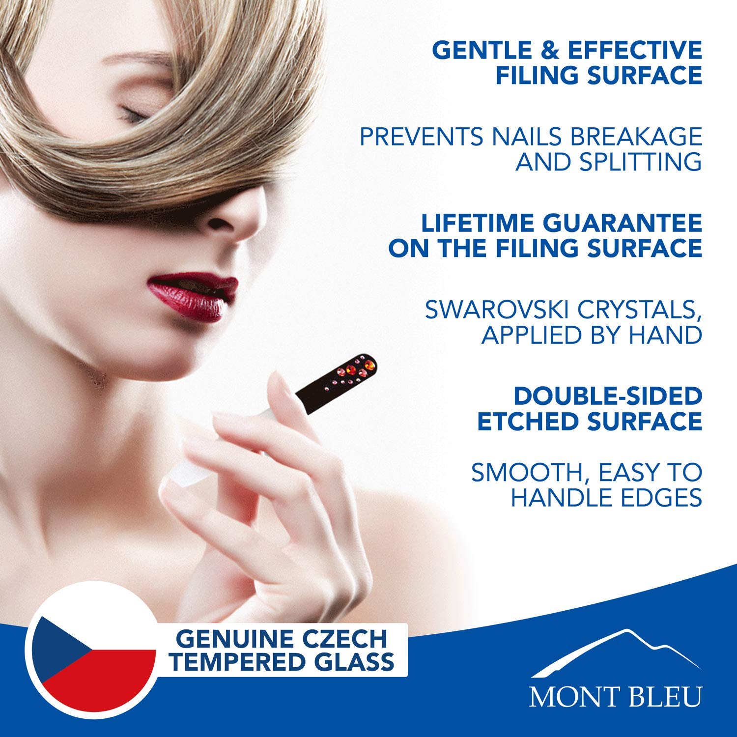 Mont Bleu détail cristal appliqué à la main pour un look élégant.
