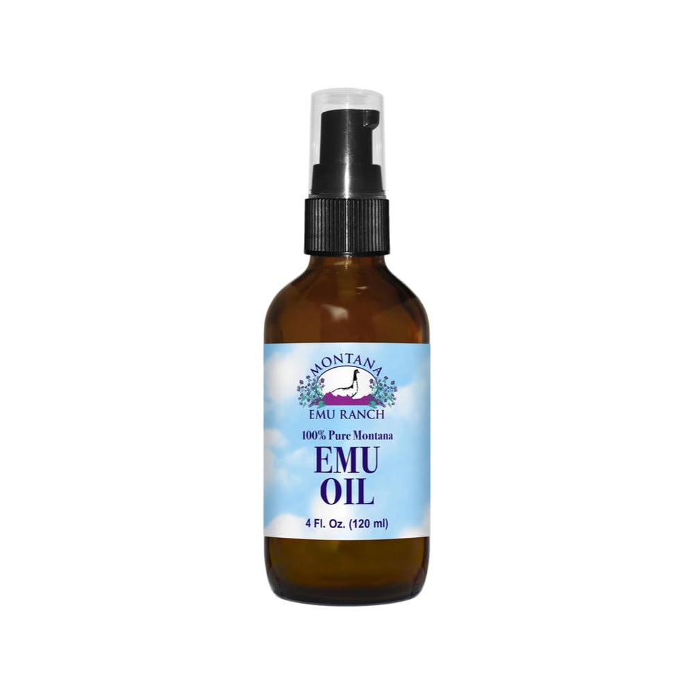 Montana Emu Ranch huile d'emu pure en bouteille, hydratation profonde et pénétration rapide.