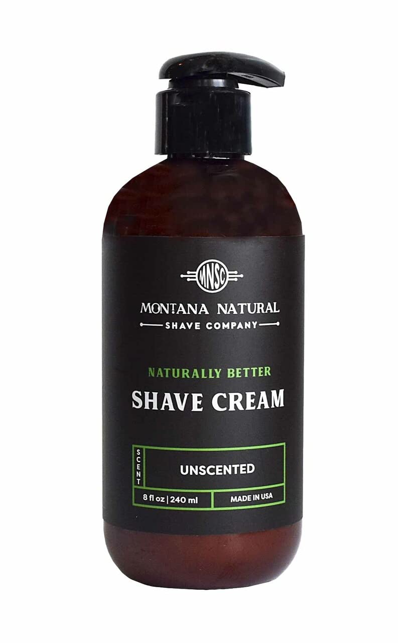 MNSC crème de rasage sans parfum dans une bouteille pompe, pratique pour doser facilement.