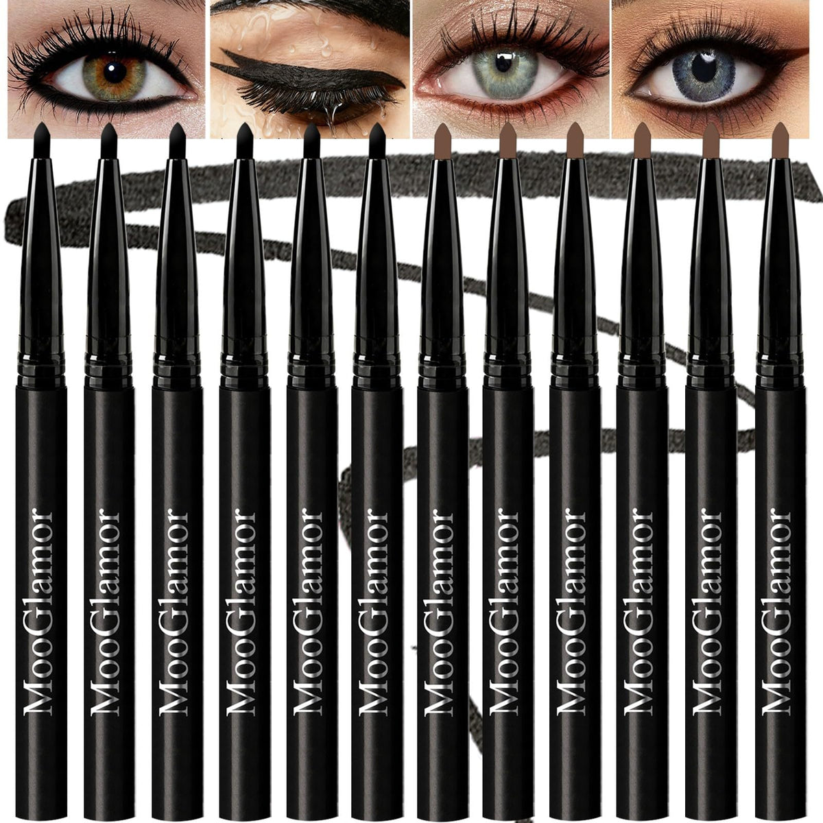 MooGlamor crayon-eyeliner gel noir rétractable pour un trait net et longue tenue