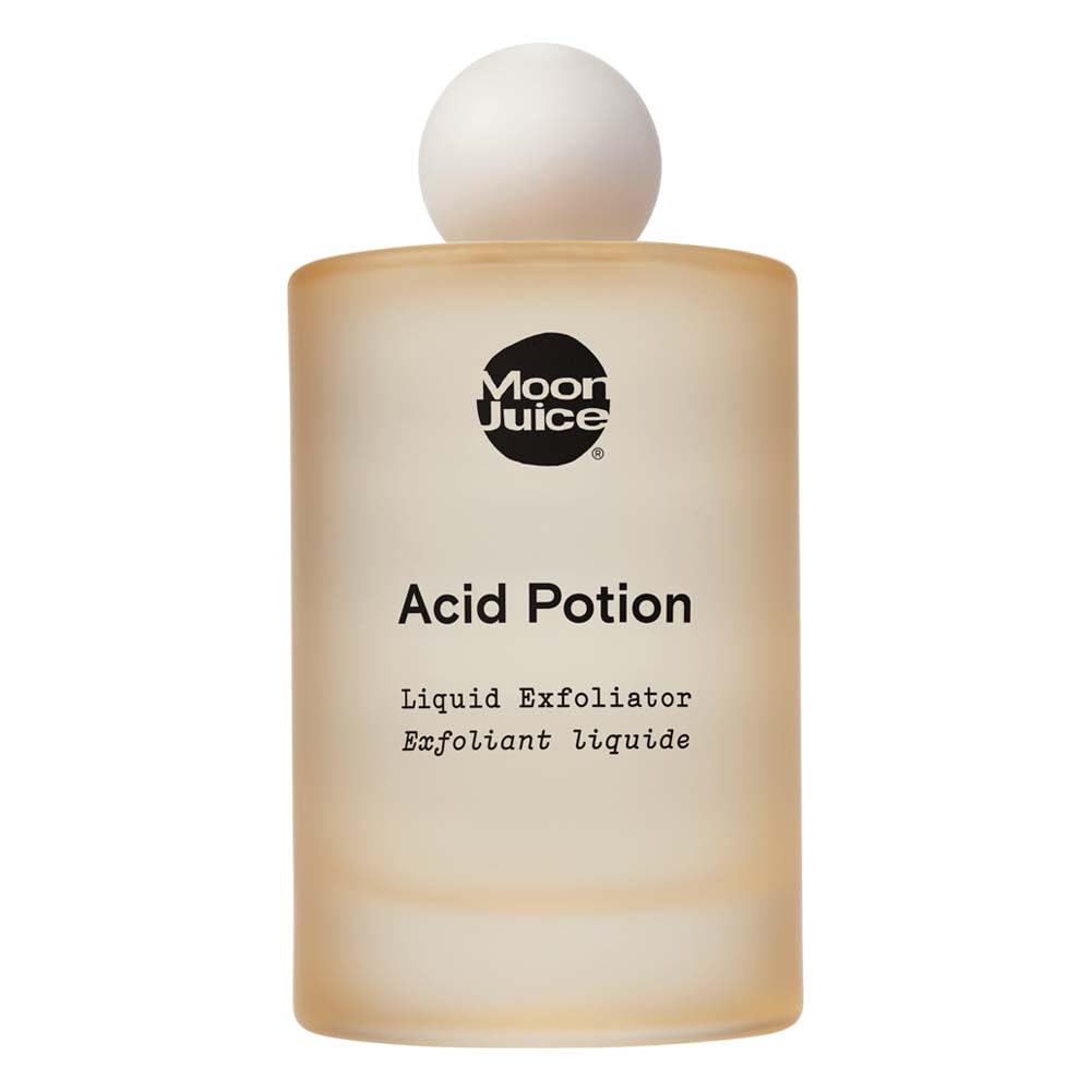 Moon Juice Acid Potion, flacon exfoliant liquide, lisse la peau et hydrate.