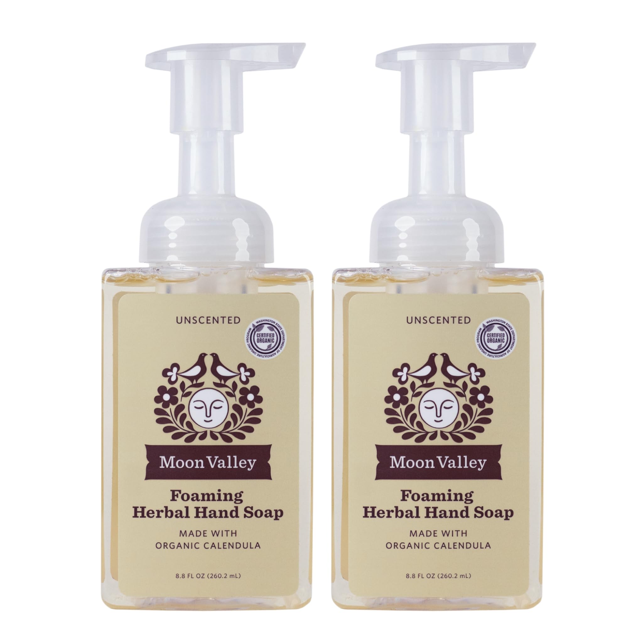 Moon Valley Herbal Foaming Hand Soap bottle with recyclable packaging for an eco-friendly home.