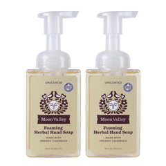 Moon Valley Herbal Foaming Hand Soap bottle with recyclable packaging for an eco-friendly home.