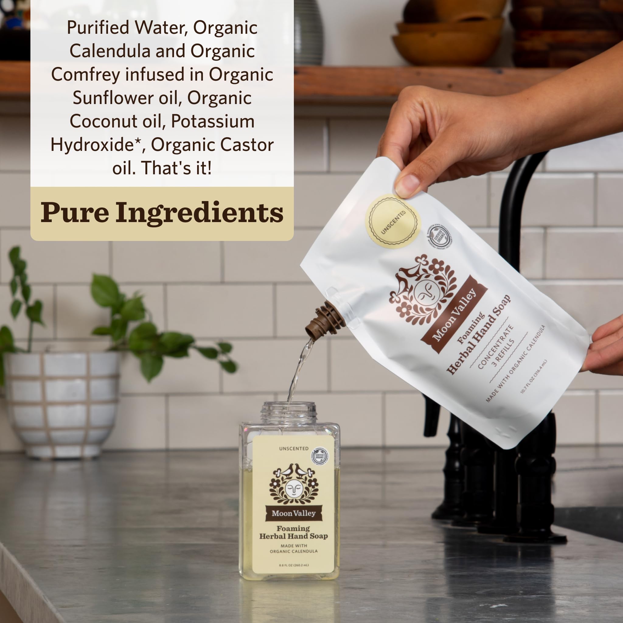 Moon Valley Organics concentré pour mousse mains, remplissage facile et efficace