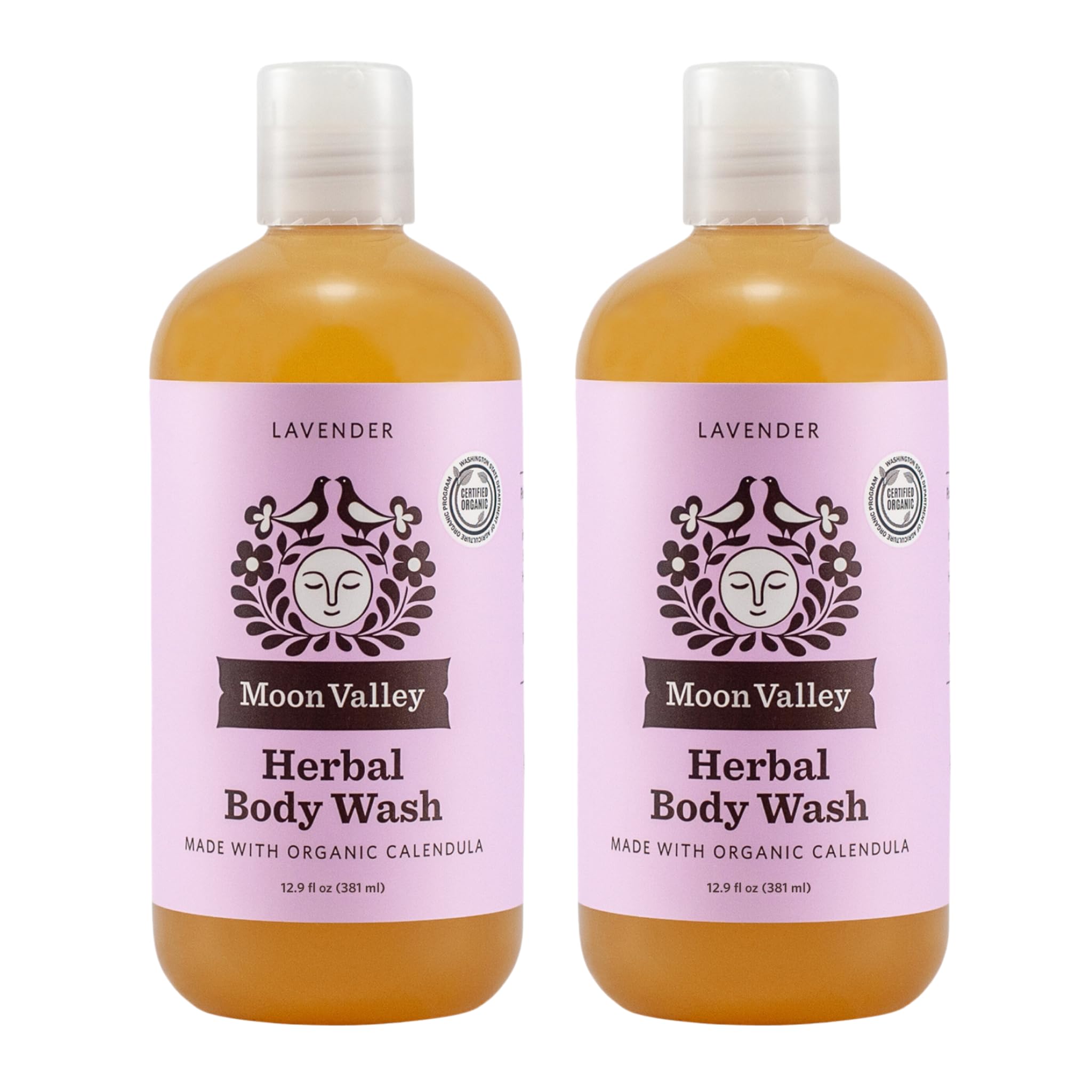 Moon Valley Organics Douche Lavande: bouteille élégante et hydratation légère.