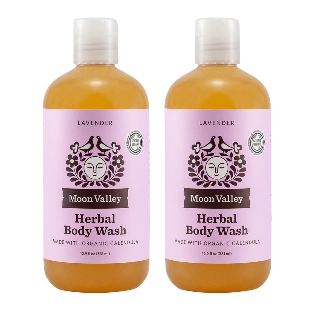 Moon Valley Organics Douche Lavande: bouteille élégante et hydratation légère.