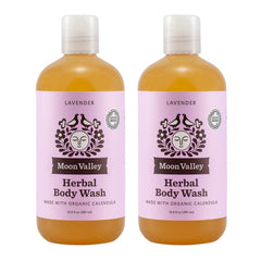 Moon Valley Organics Douche Lavande: bouteille élégante et hydratation légère.