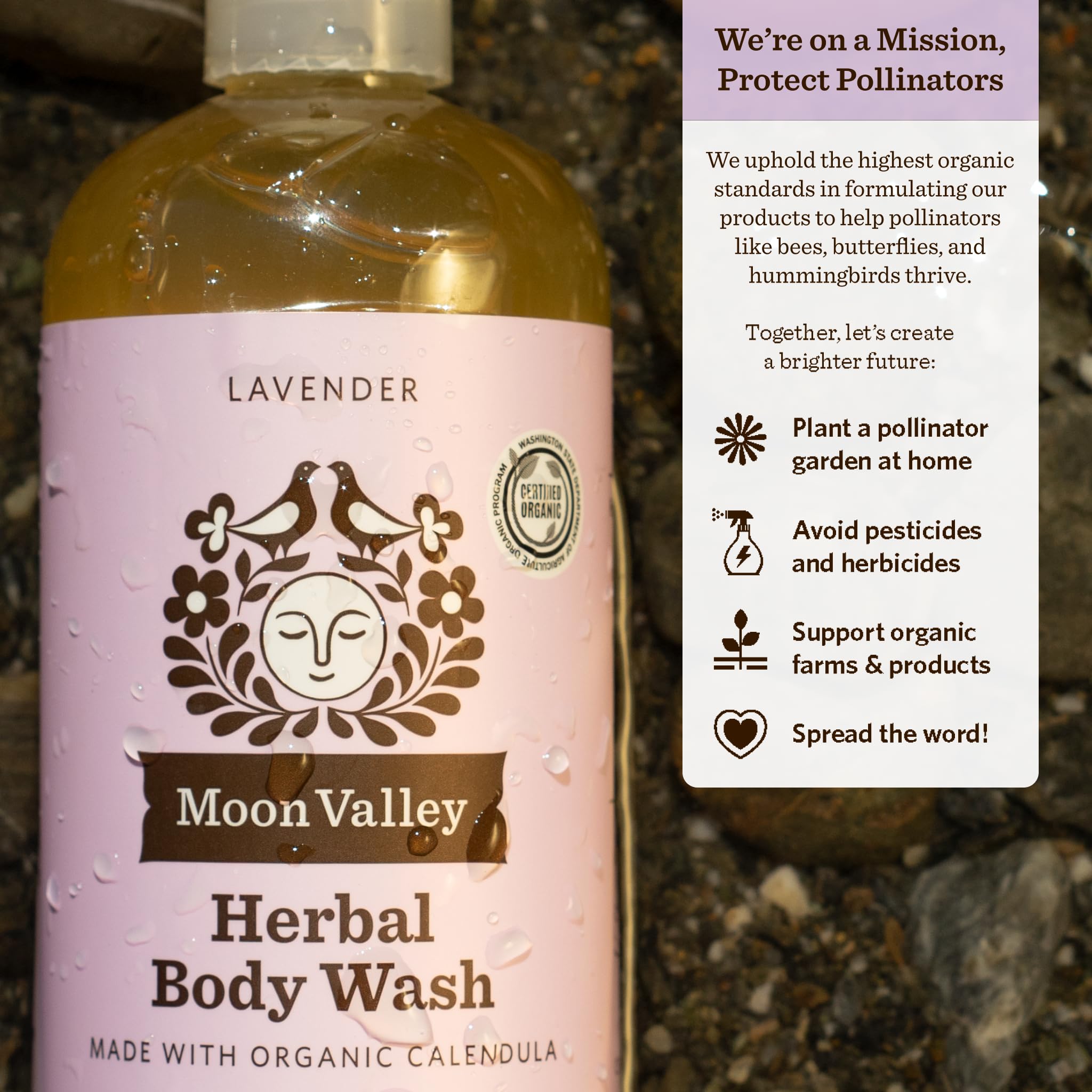Moon Valley Organics Douche Lavande: ingrédients naturels et sûrs pour la peau.