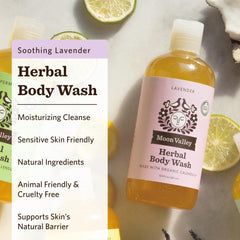 Moon Valley Organics Douche Lavande: mousse riche et nettoyage doux.