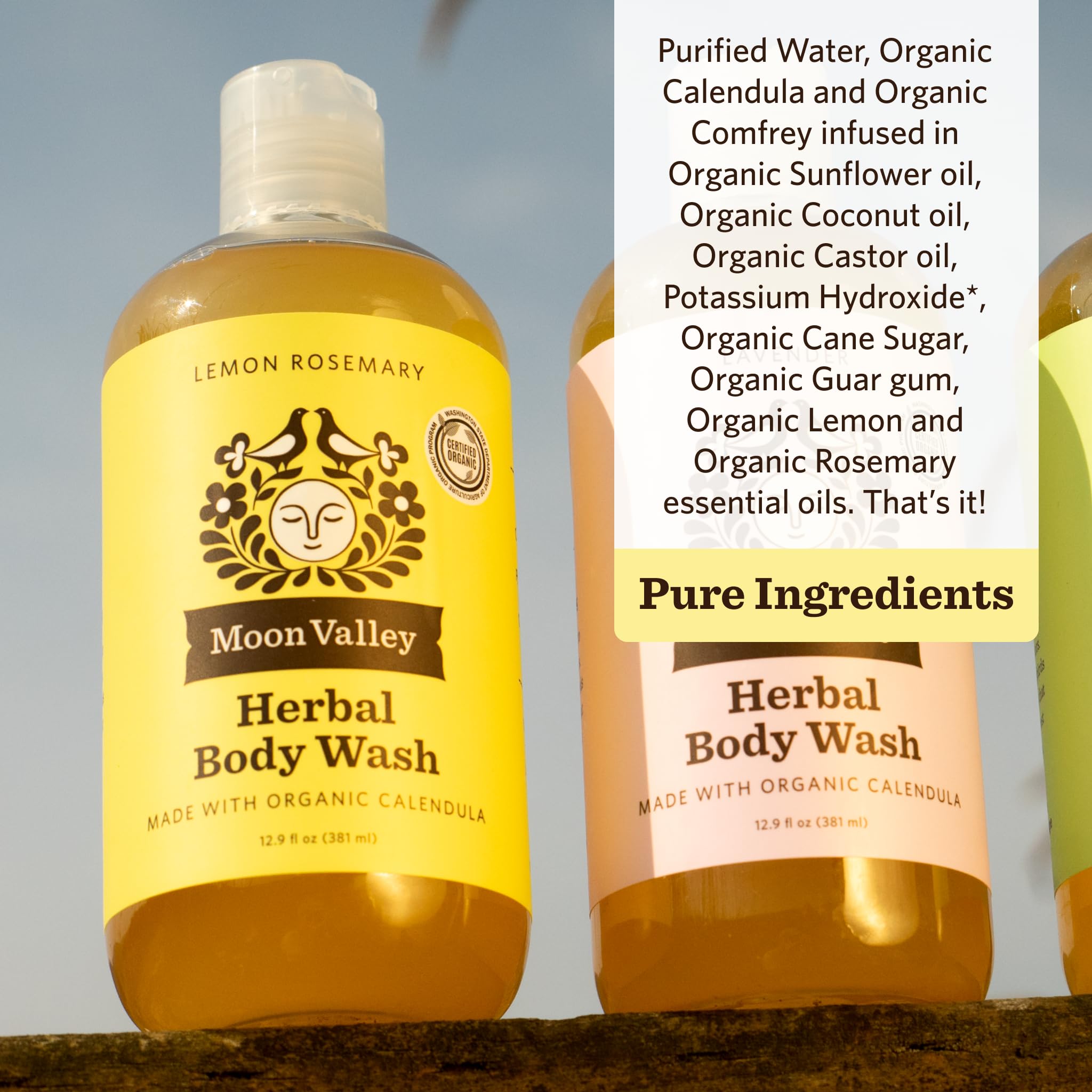 Ingrédients naturels Moon Valley Organics sans parabènes pour une routine douce.