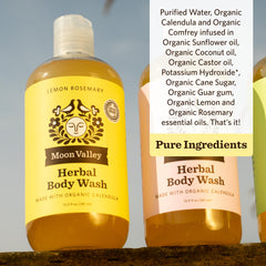 Ingrédients naturels Moon Valley Organics sans parabènes pour une routine douce.