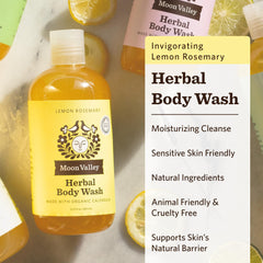 Moon Valley Organics gel douche Citron-Romarin se transformant en mousse sur la main.