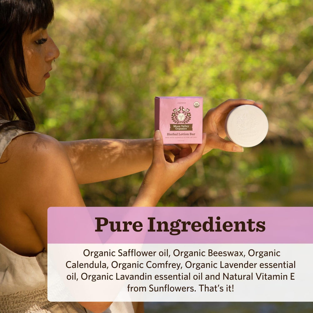 Moon Valley Organics Moon Melt Bar lavande — massage des articulations pour souplesse quotidienne.