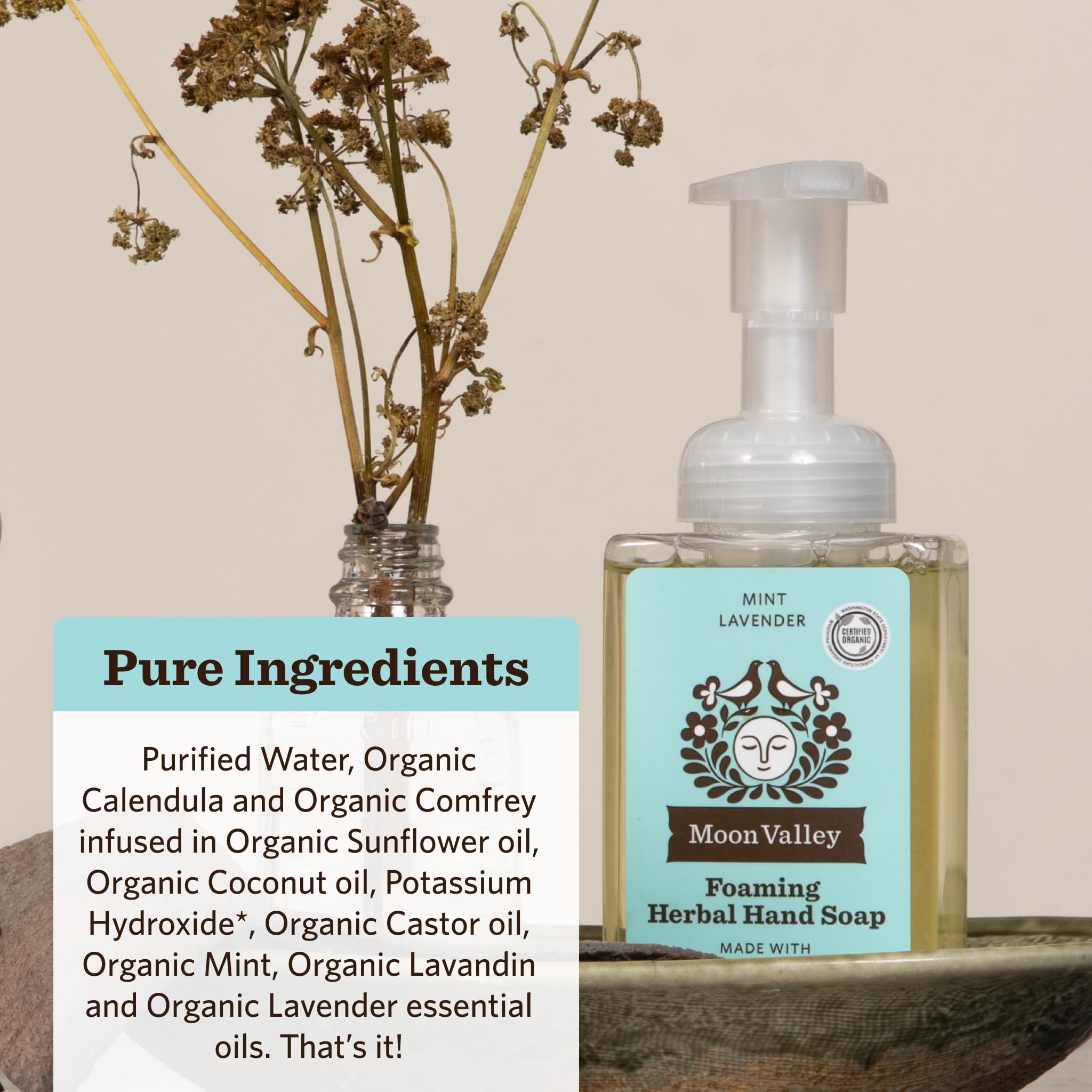 Moon Valley Organics mousse douce menthe lavande – sensation douce lors du nettoyage