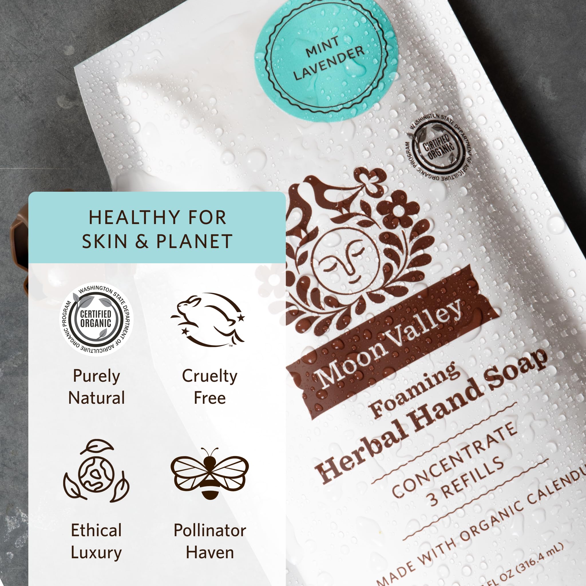 Pack deux recharges Moon Valley Organics écologiques pour savon moussant