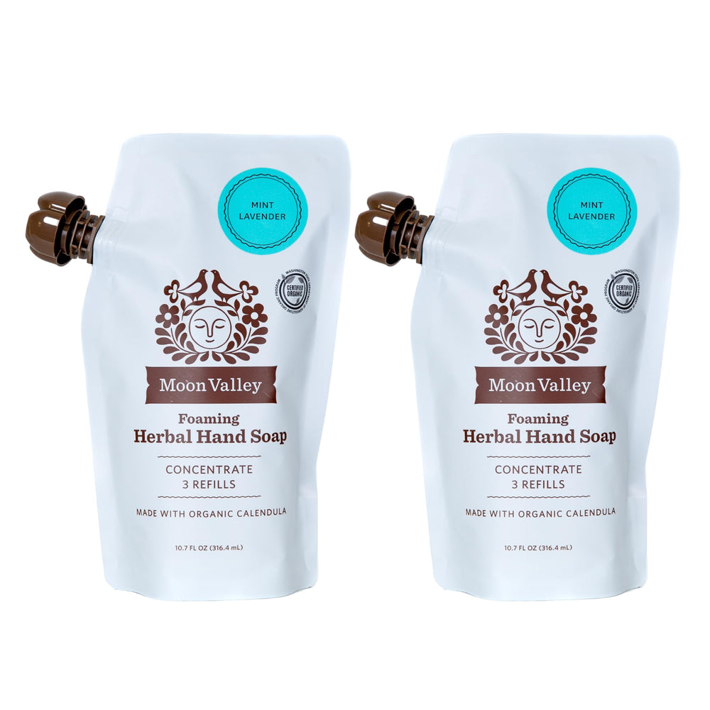 Recharge Moon Valley Organics savon moussant menthe lavande pour pompe, pratique et écologique
