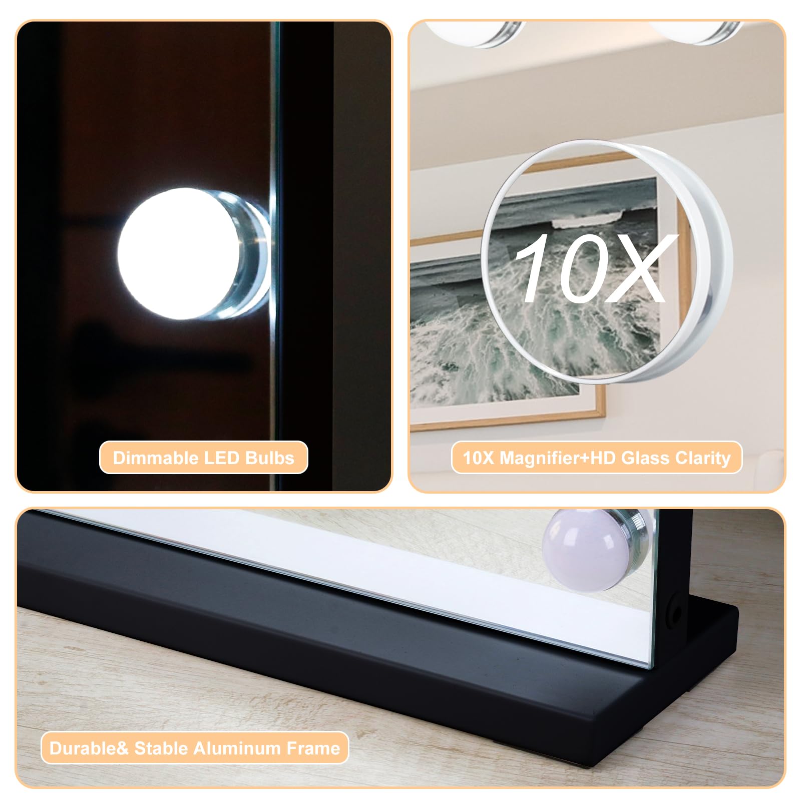 Miroir Moonee utilisable sur table ou fixé au mur