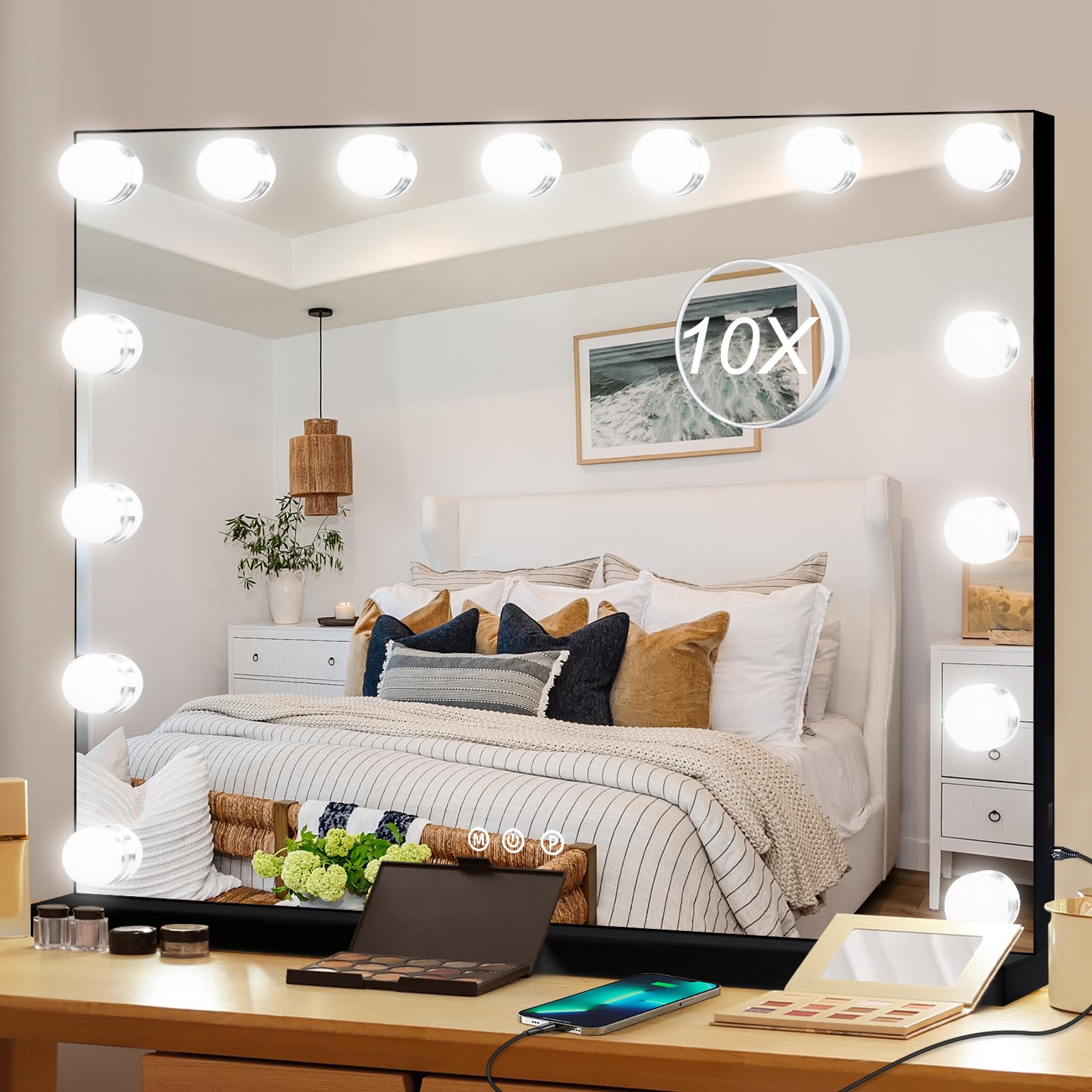 Miroir Moonee vanité lumineux avec 15 lampes pour un maquillage précis