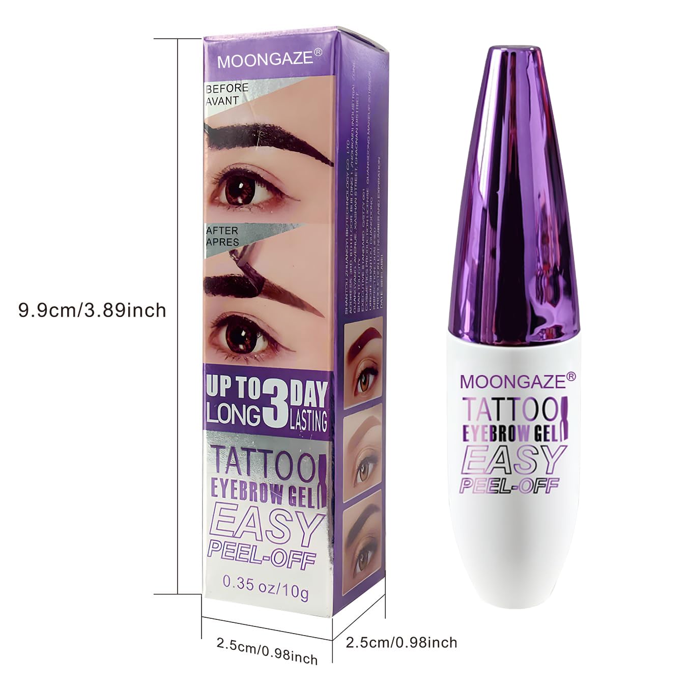 MOONGAZE Sourcils packaging violet chic, cadeau idéal pour les proches.