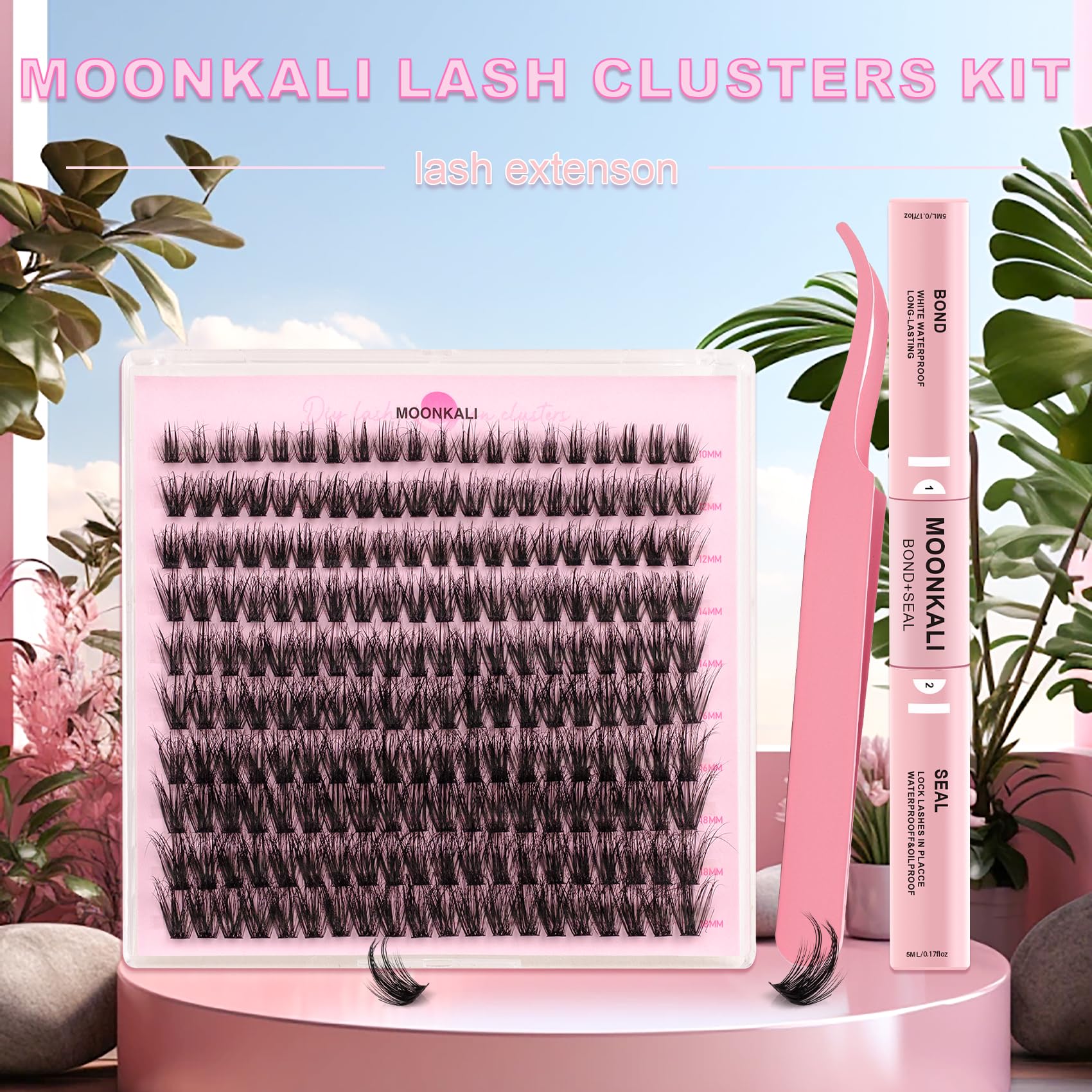 MOONKALI emballage luxe pour clusters cils, rangement pratique.