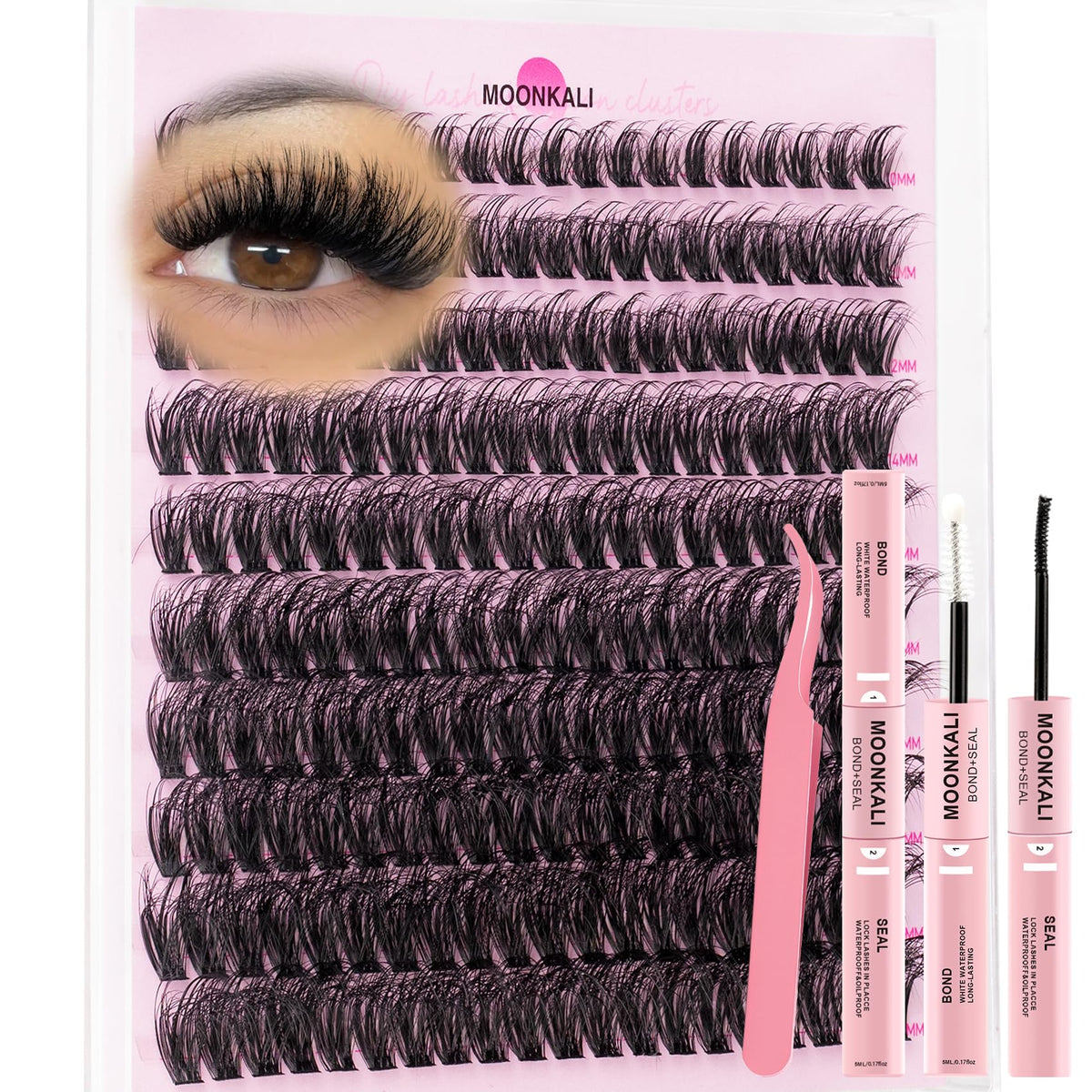 MOONKALI ensemble clusters cils 200 pièces longueur 10-18 mm, volume naturel.