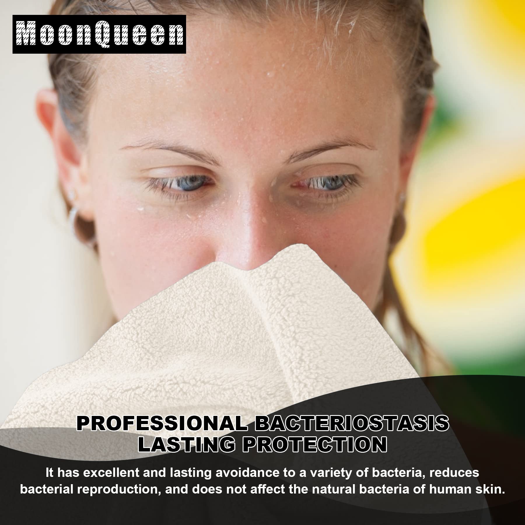 MOONQUEEN lingette visage microfibre exfoliante douce, élimine impuretés sans produits agressifs.