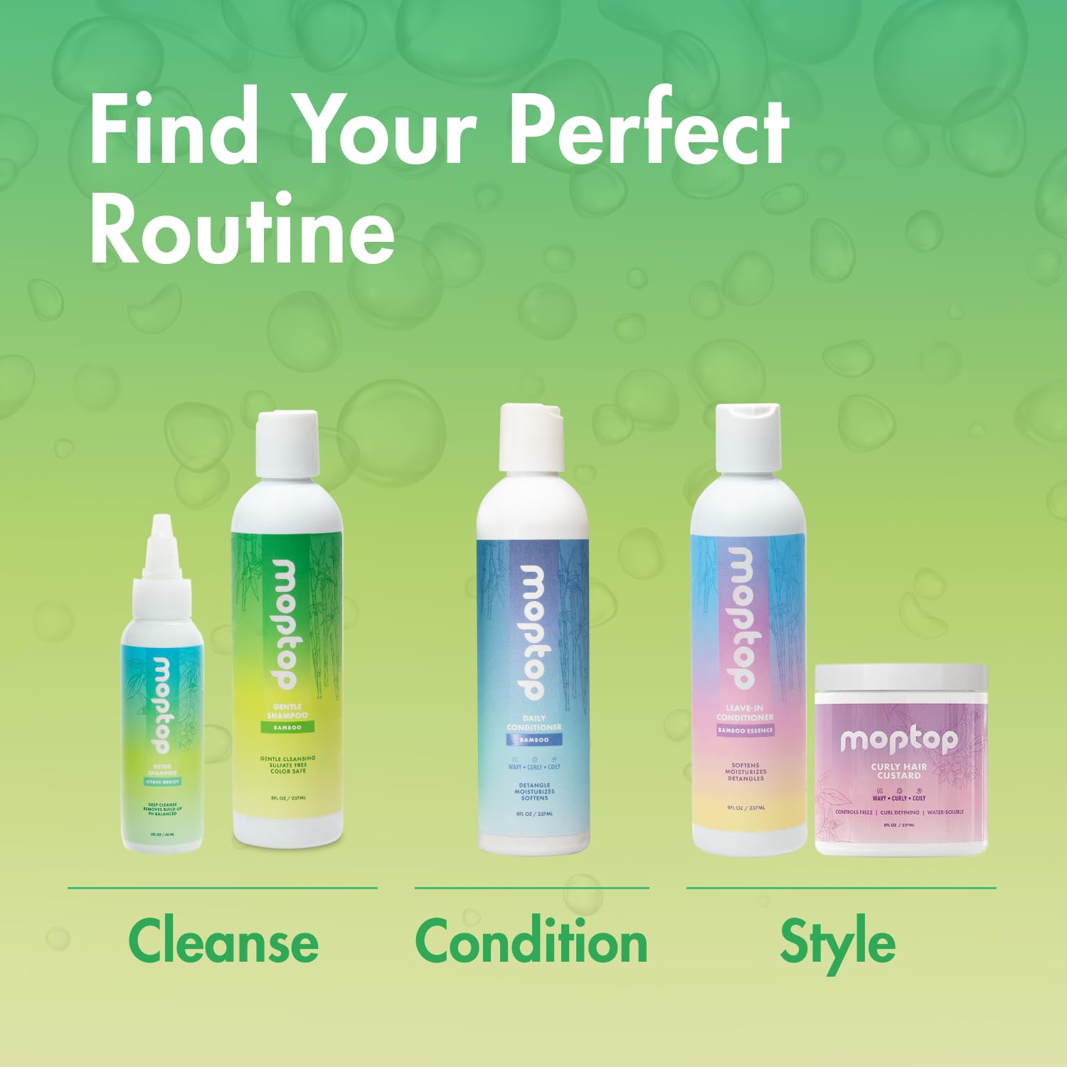 MopTop texture après lavage — cheveux doux et brillance naturelle.