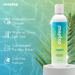 MopTop Detox Shampoo – mousse généreuse pour un lavage en profondeur.