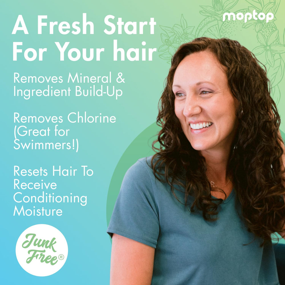 MopTop Detox Shampoo – massage du cuir chevelu, sensation rafraîchissante.