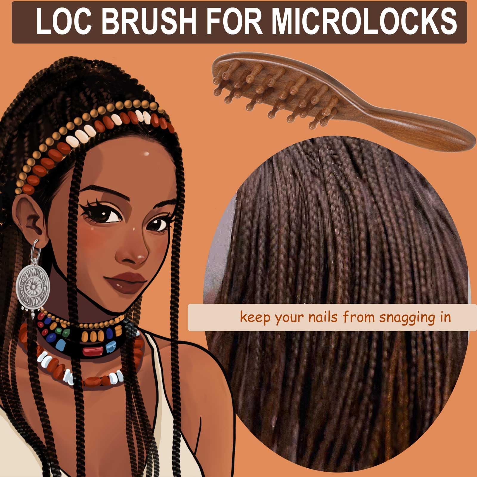 Moreinday peigne loc santal : maîtrise des locs sans accrocher les ongles.
