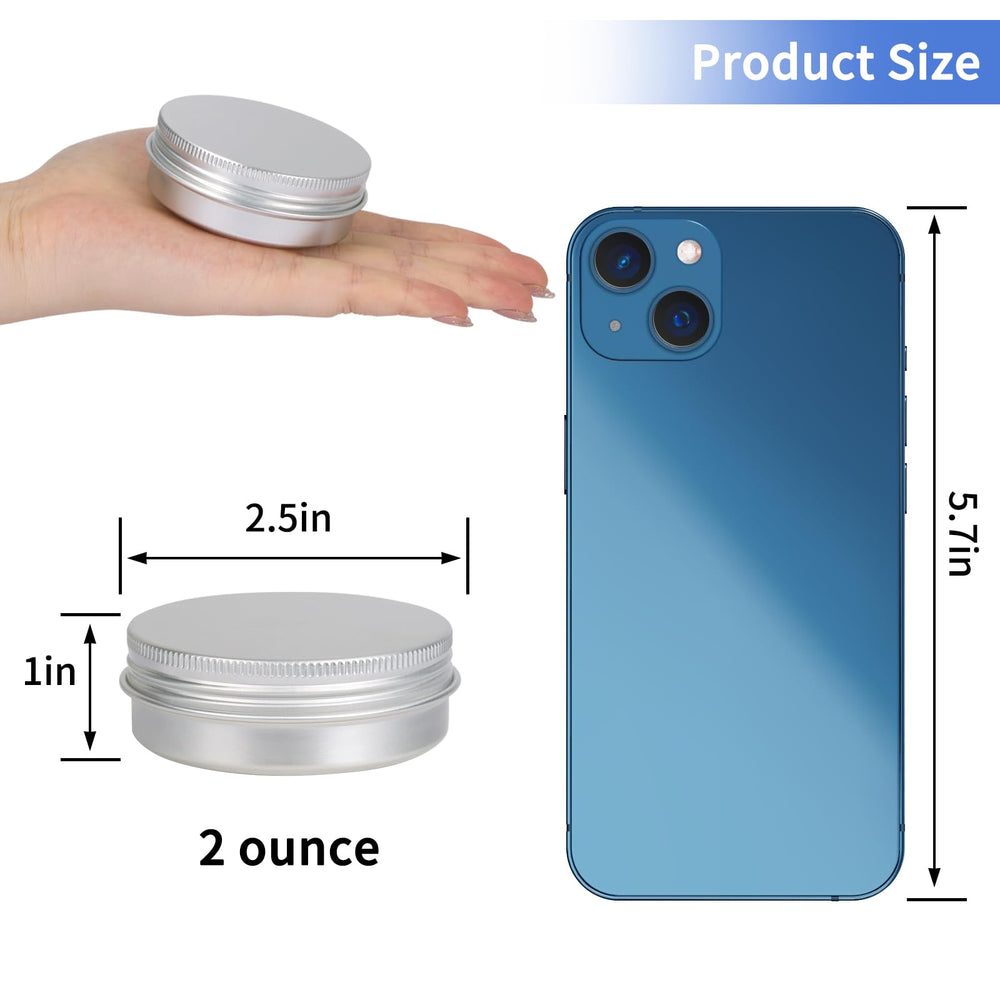 Moretoes boîte aluminium 2oz, diamètre 2,5 pouces, légère et robuste pour ingrédients secs.