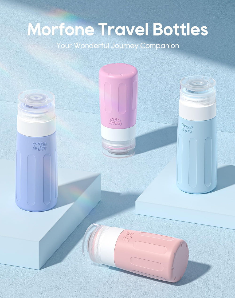 Morfone bouteilles-silicone-sans-fuite 2oz-3oz, sécurité et fiabilité en voyage.