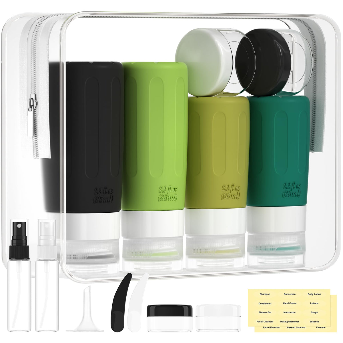 Ensemble Morfone de bouteilles voyage en silicone, 16 pièces, réutilisable et sans fuite