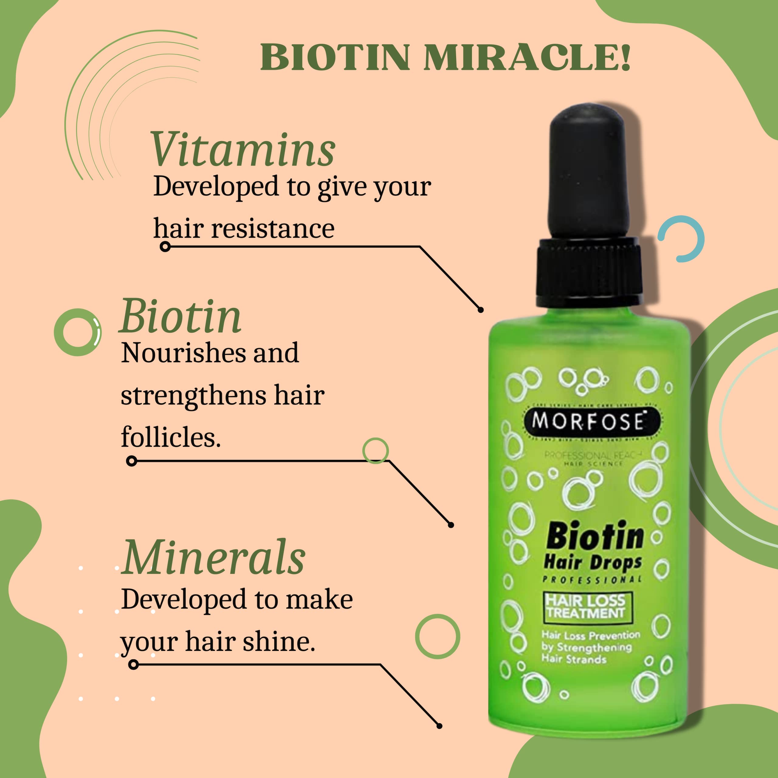 Morfose Biotin Hair Drop : nourrit cuir chevelu et follicules pour une apparence saine.