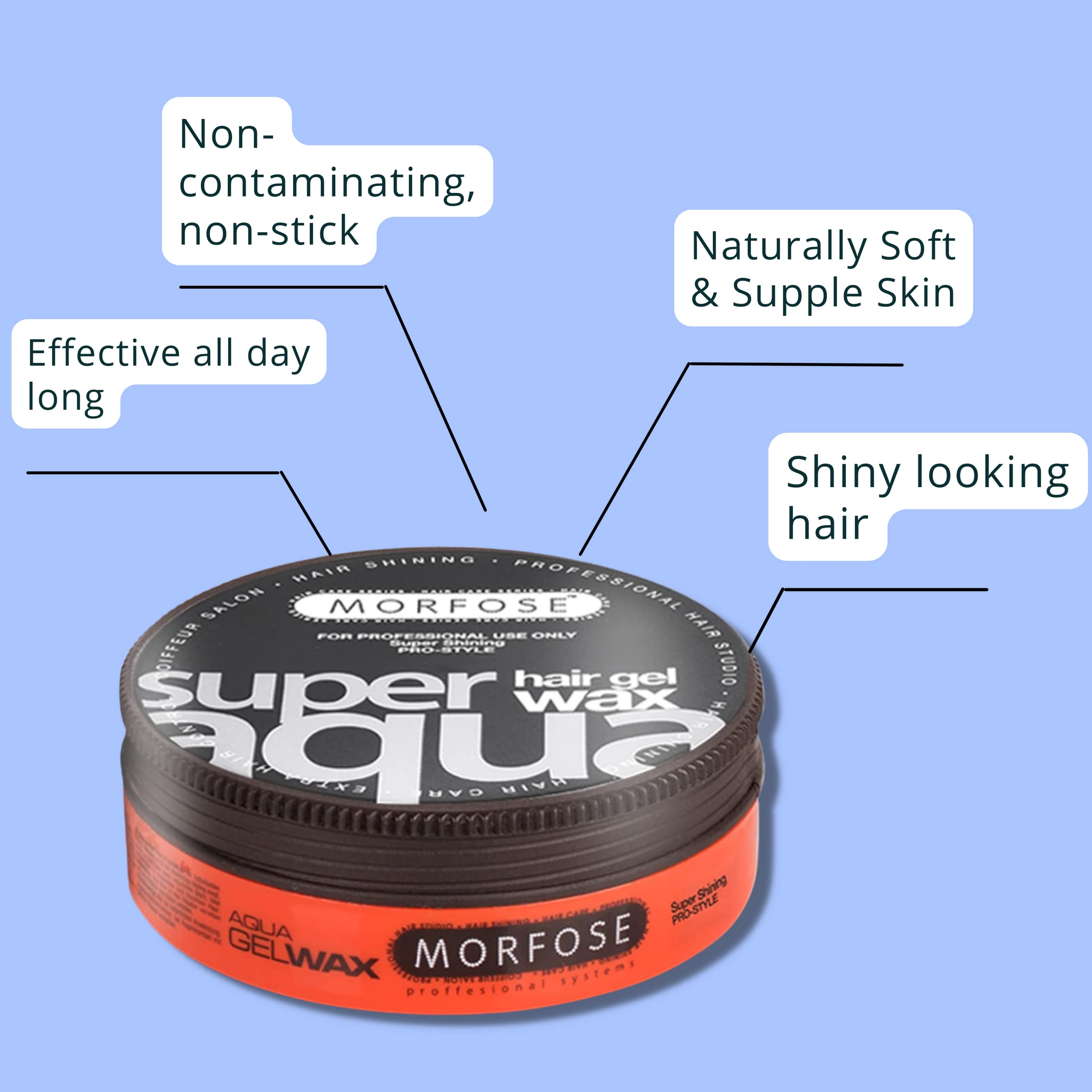 Morfose Super Aqua Gel Wax – emballage compact idéal pour le voyage.