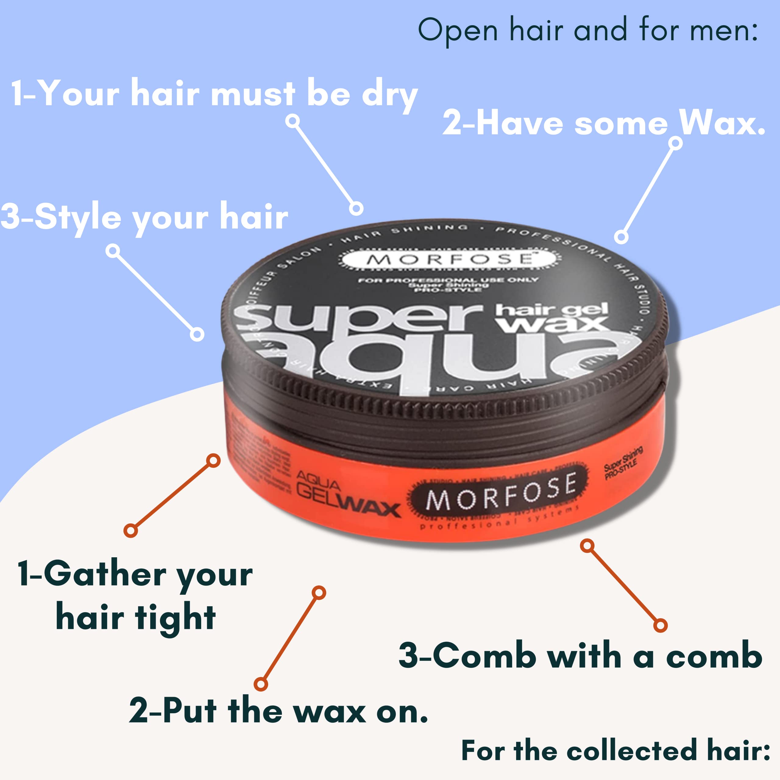 Morfose Super Aqua Gel Wax – formule sans résidu gras pour cheveux propres.