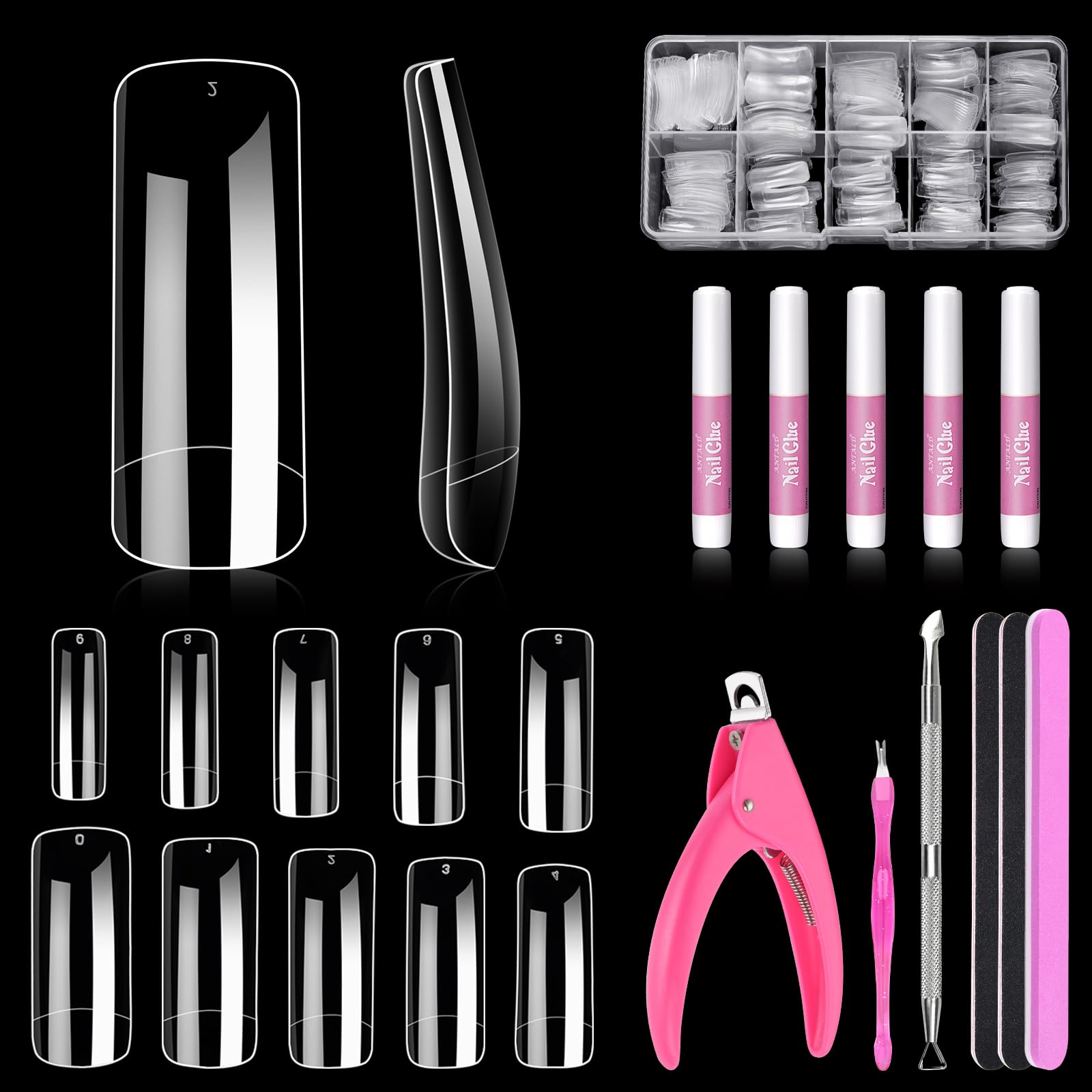 MORGLES: pointes acryliques transparents carrés, 500 pièces pour une application précise et durable.
