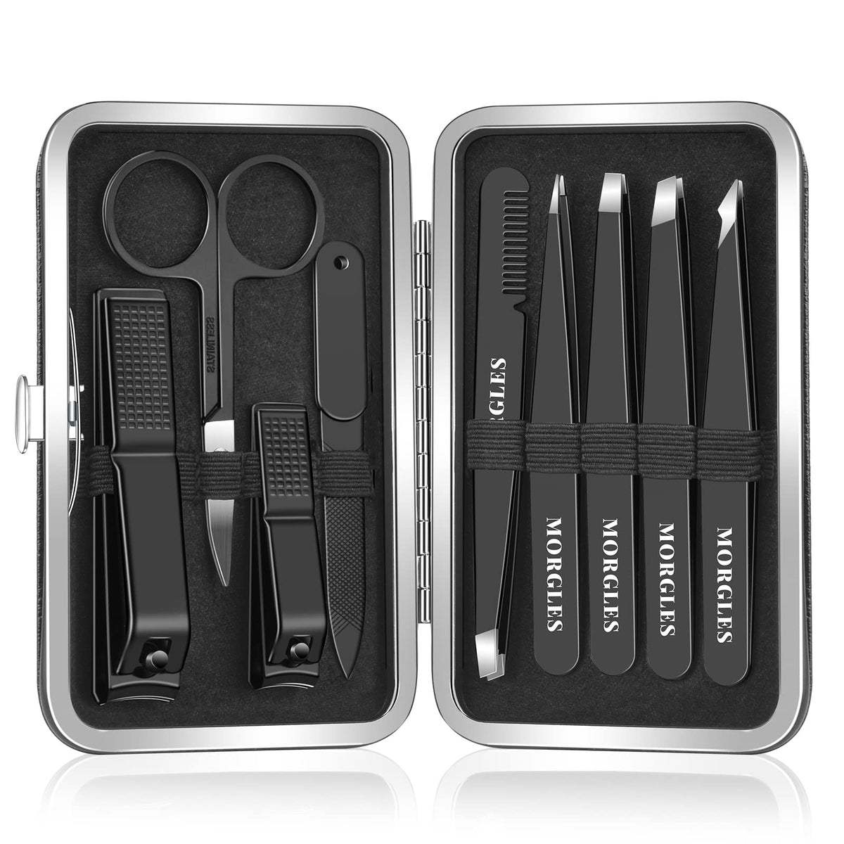 MORGLES ensemble pinces coupe-ongles etui cuir: kit complet pour manicure précise et portable.