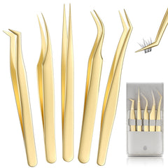 Pinces à cils MORGLES en or, angle 45 degrés, précision lors des extensions.