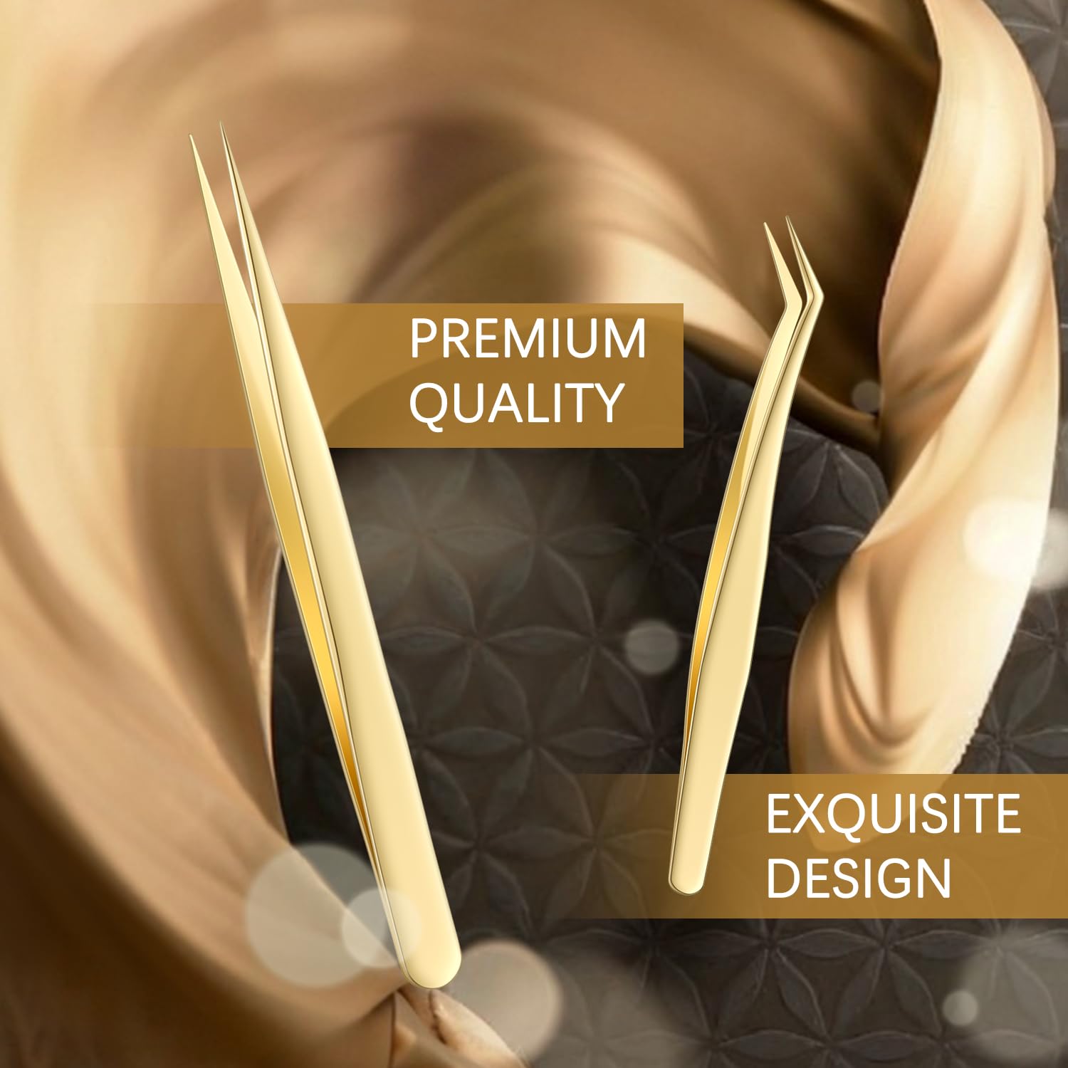 Pinces à cils MORGLES en or, droite, précision et stabilité pendant l’usage.