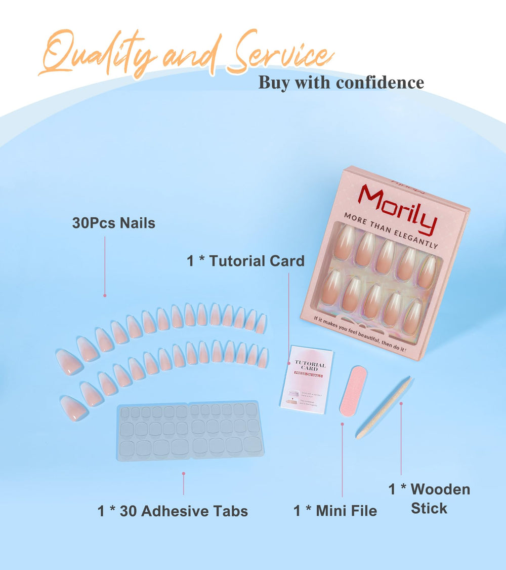 Ongles Morily rose ombré coffin, longueur moyenne, brillance durable.