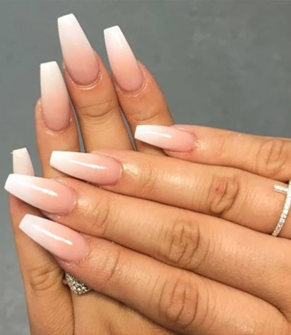 Morily ongles autocollants rose ombré forme coffin, pose rapide et durable.
