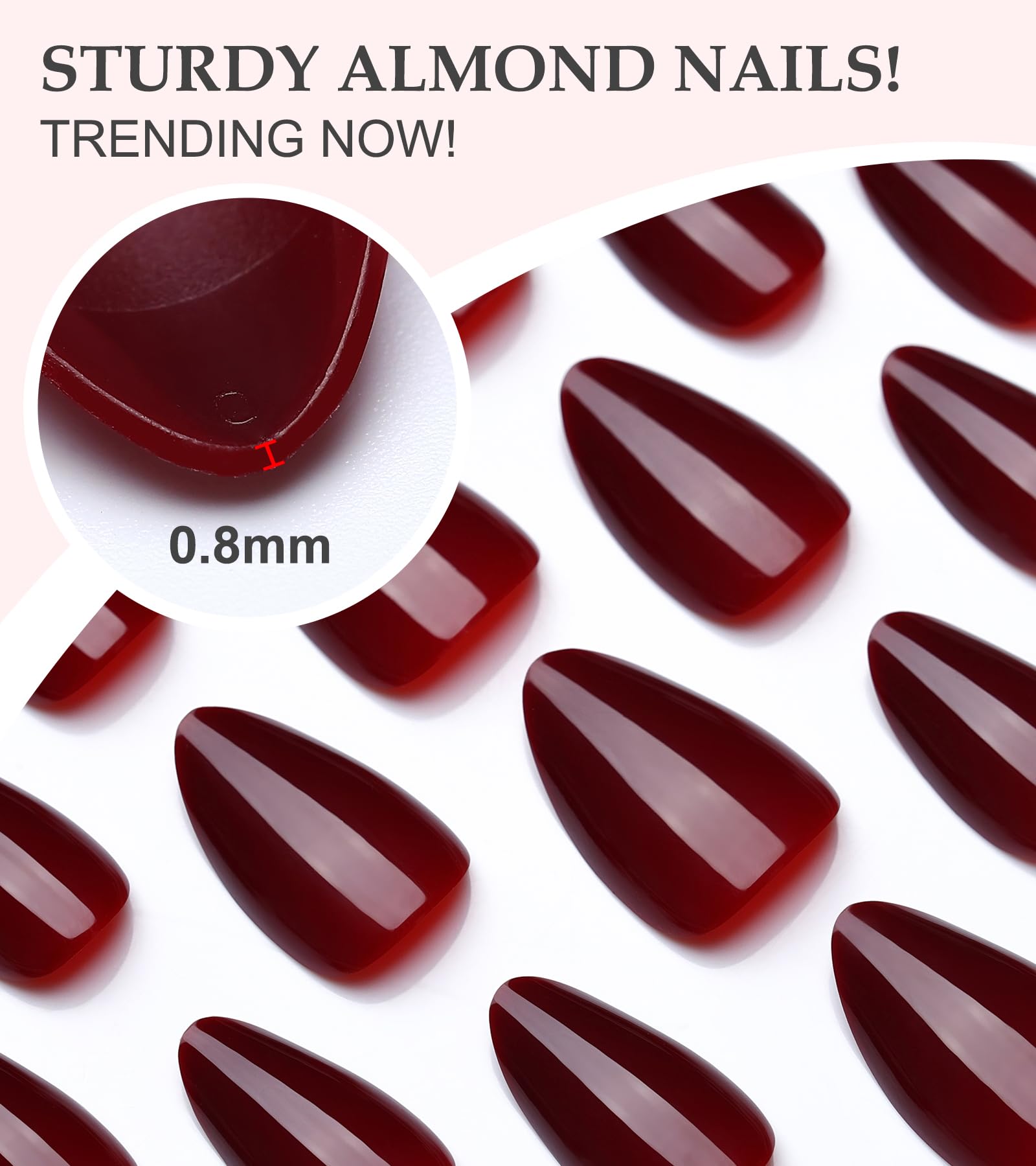 Morily onglets à pression Bordeaux Almond — application facile grâce aux accessoires inclus.