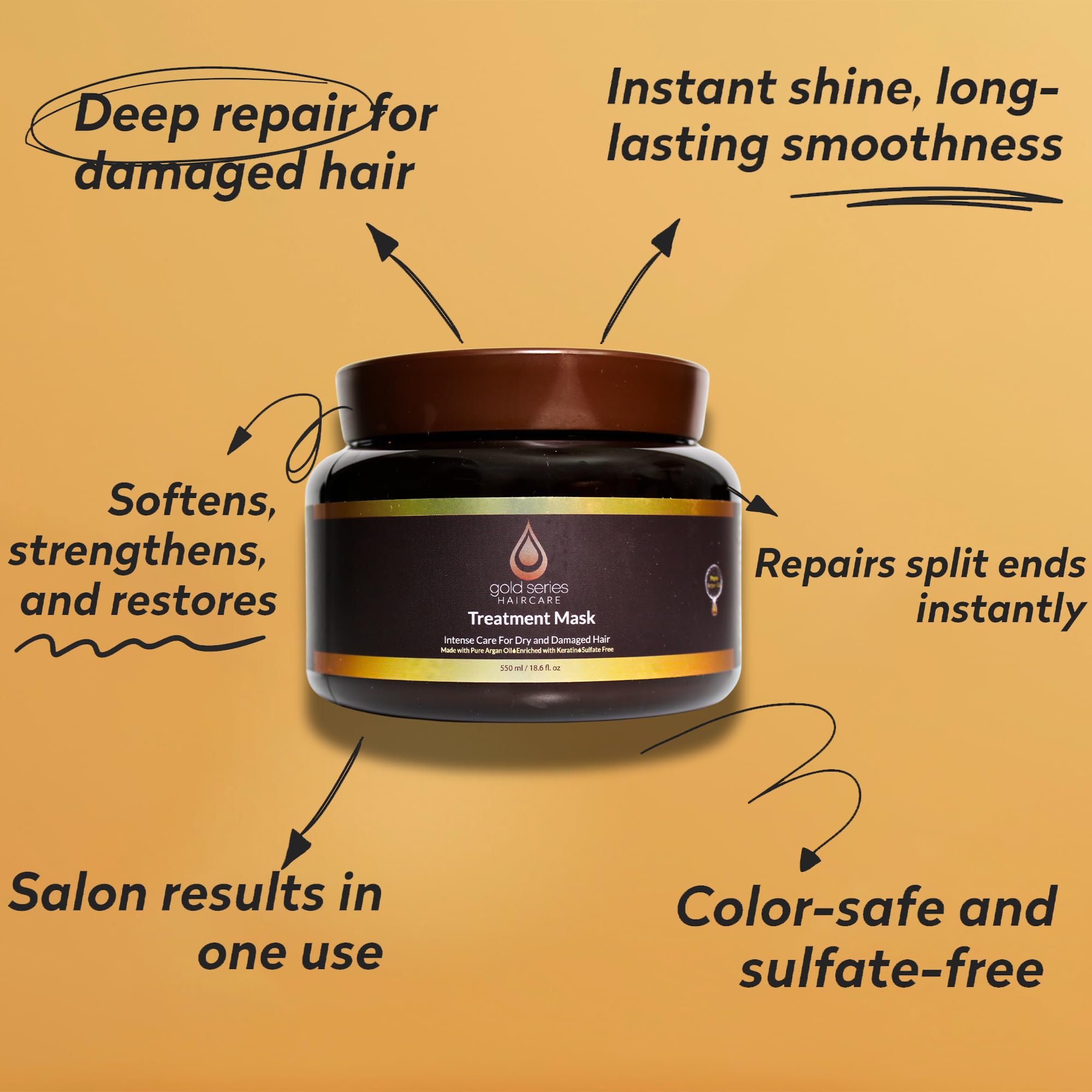 Moroccan Gold Series soin profond cheveux, protection et équilibre du cuir chevelu.