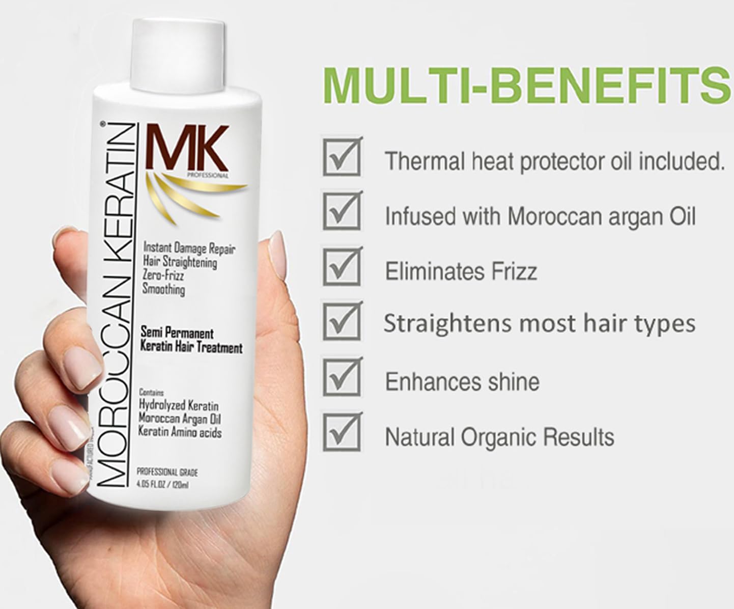 Moroccan Keratin – bouteille de traitement 120ml pour cheveux lumineux